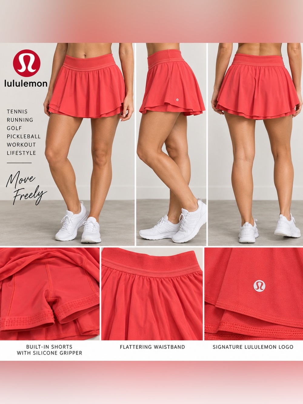lululemon Narrow Waistband Coral Tennis Running Skirt Skort Size 6